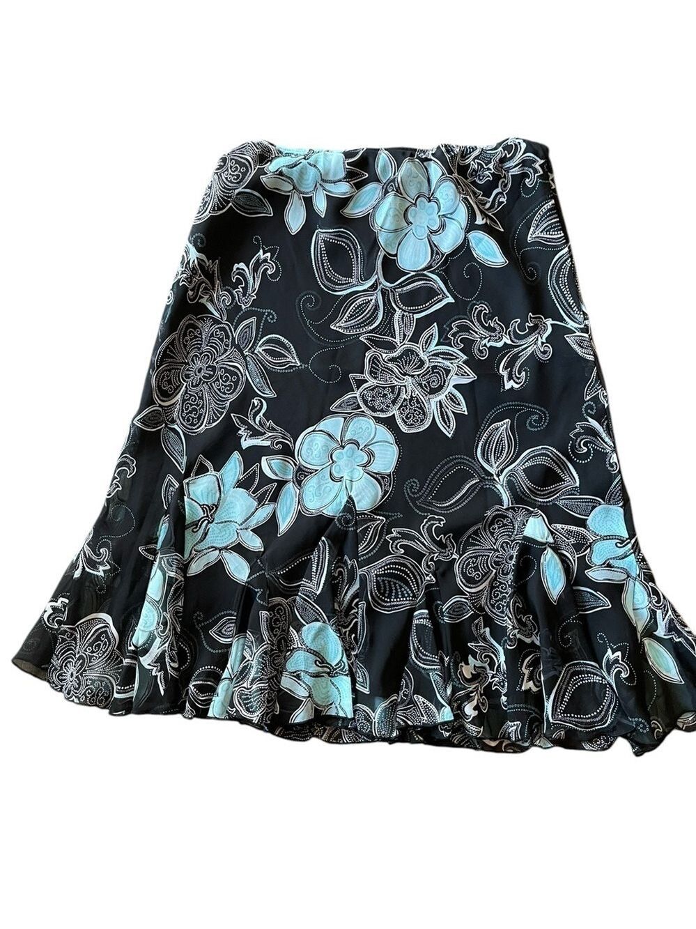 East 5th Women’s Floral Black Blue White Lined Skirt Elastic Waist Size: 10